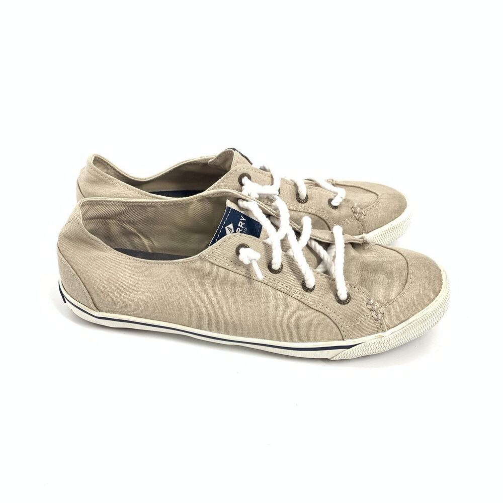 Sperry Top Sider Lounge Ltt Lace Up Slip On Canvas Sneakers Size 8.5 Cream Beige